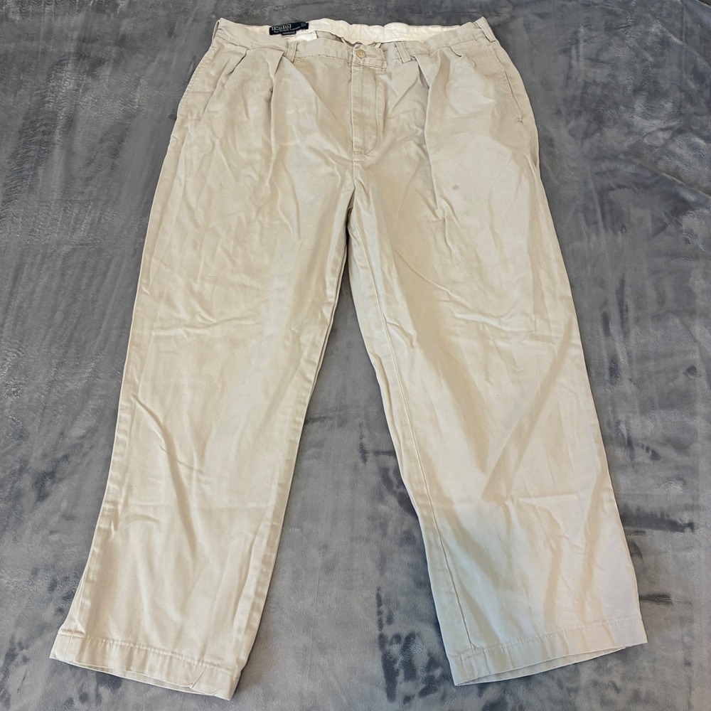 Polo Ralph Lauren Andrew Pant Mens 38x30 Beige Pleated Cotton Chino Trousers